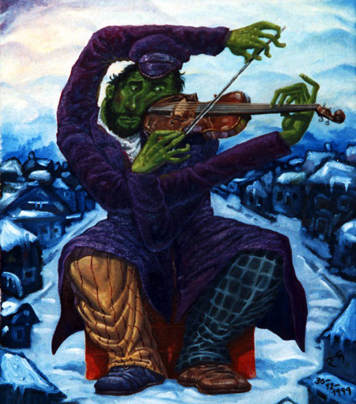 Violinista verde interpretando la Serenata Melancólica de Tchaikovsky